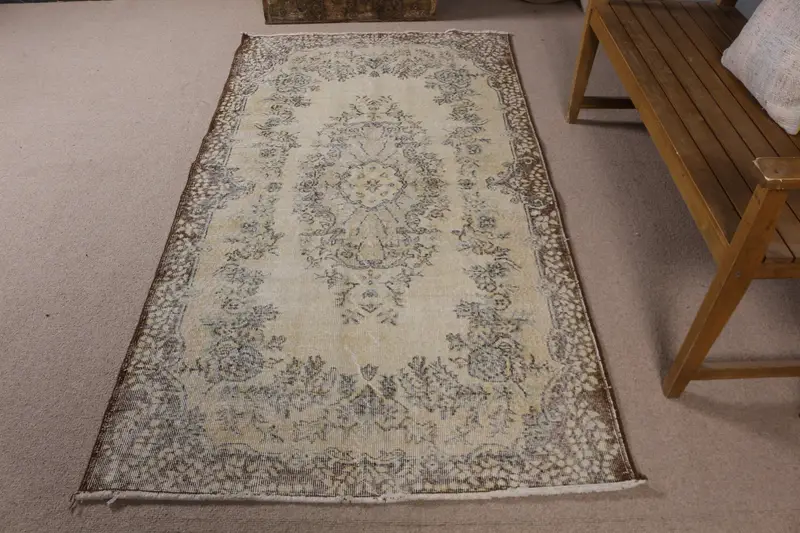 3.9x7.1 ft Türk Halısı, Vintage Alan Halısı, Kahverengi Gri Kamuflaj Yün Halı - 1