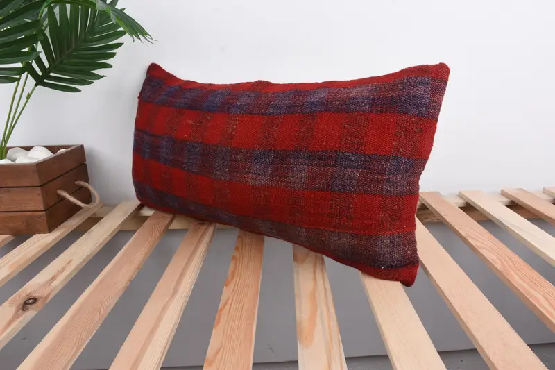 Ethnic Throw Pillow Sham, 12x24 Red Cushion, Oriental Cushion Case, Gift Pillow, Kilim Pillow, Pillow, Neutral Cushion, Home Decor Pillow - 5
