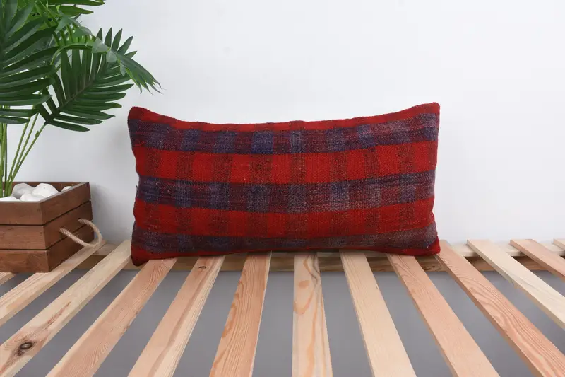 Ethnic Throw Pillow Sham, 12x24 Red Cushion, Oriental Cushion Case, Gift Pillow, Kilim Pillow, Pillow, Neutral Cushion, Home Decor Pillow - 1