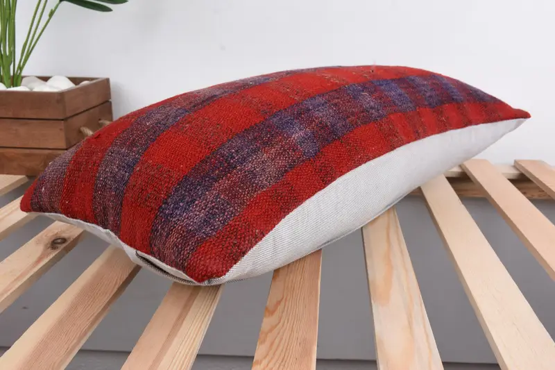 Ethnic Throw Pillow Sham, 12x24 Red Cushion, Oriental Cushion Case, Gift Pillow, Kilim Pillow, Pillow, Neutral Cushion, Home Decor Pillow - 6