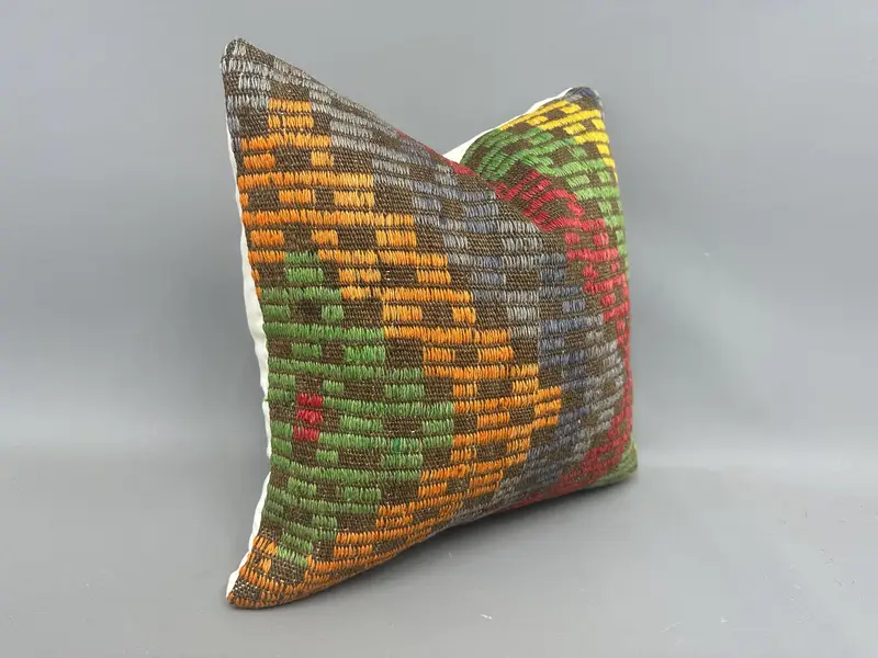 Crochet Pattern Cushion, Antique Pillows, Turkish Pillow, Cushion Cover, 18x18 Orange Cushion Case, Bohemian Cushion Pillow, Turkish Kilim Pillow - 2