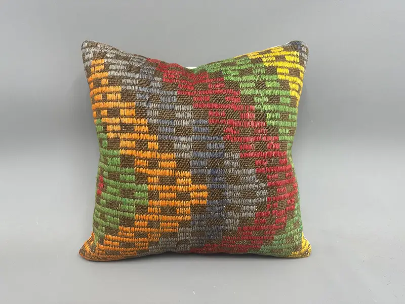 Crochet Pattern Cushion, Antique Pillows, Turkish Pillow, Cushion Cover, 18x18 Orange Cushion Case, Bohemian Cushion Pillow, Turkish Kilim Pillow - 4