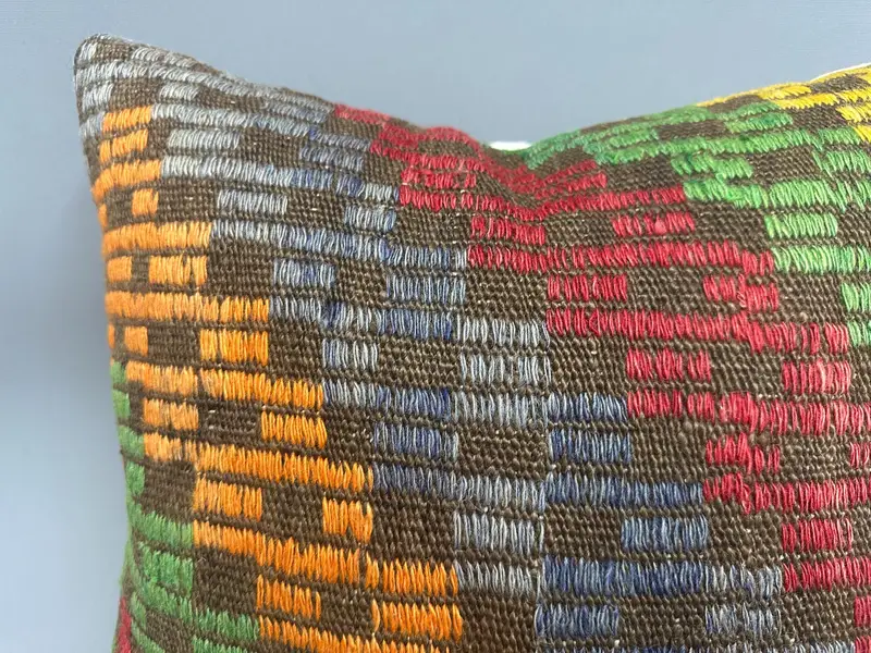 Crochet Pattern Cushion, Antique Pillows, Turkish Pillow, Cushion Cover, 18x18 Orange Cushion Case, Bohemian Cushion Pillow, Turkish Kilim Pillow - 5