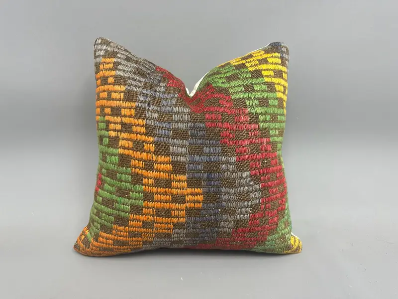 Crochet Pattern Cushion, Antique Pillows, Turkish Pillow, Cushion Cover, 18x18 Orange Cushion Case, Bohemian Cushion Pillow, Turkish Kilim Pillow - 1