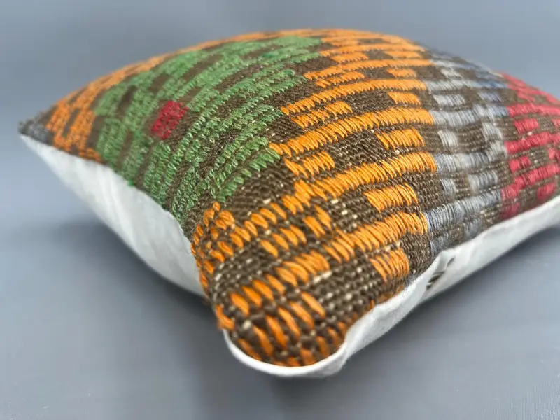 Crochet Pattern Cushion, Antique Pillows, Turkish Pillow, Cushion Cover, 18x18 Orange Cushion Case, Bohemian Cushion Pillow, Turkish Kilim Pillow - 6