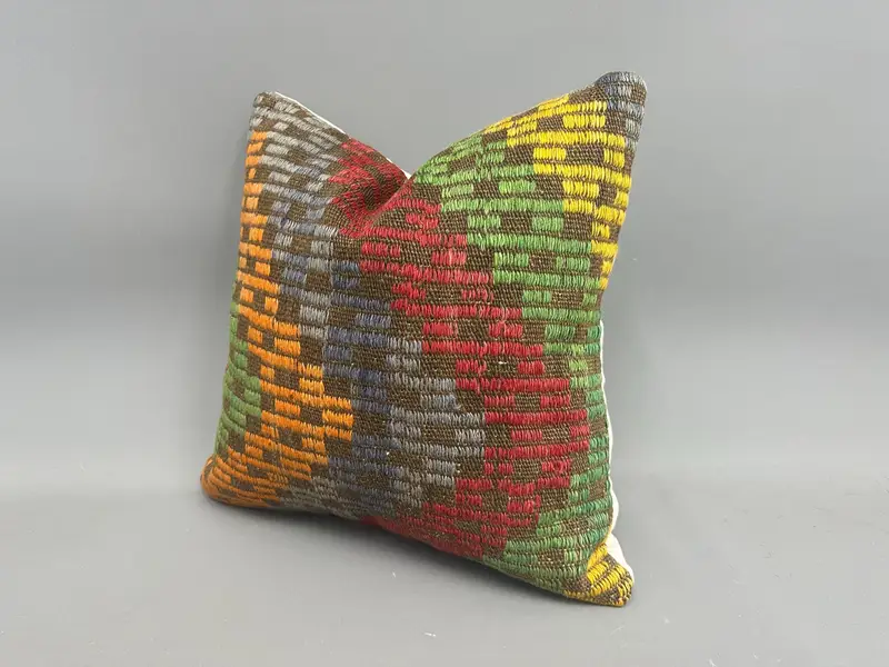 Crochet Pattern Cushion, Antique Pillows, Turkish Pillow, Cushion Cover, 18x18 Orange Cushion Case, Bohemian Cushion Pillow, Turkish Kilim Pillow - 3