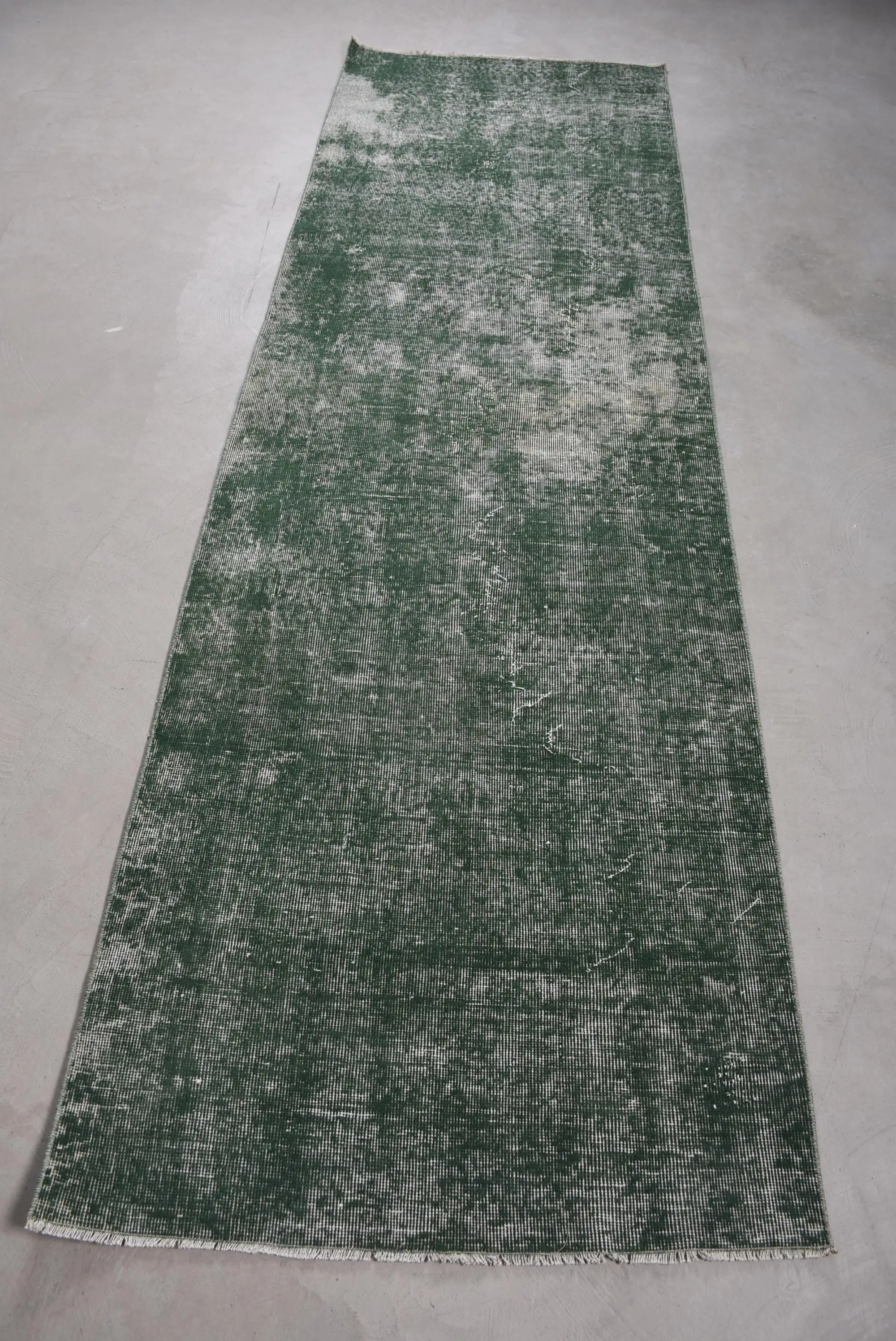 Vintage Turkish Rug, 3.1x9.9 ft Runner Rug, Green White Polka dot Wool Rug - 1
