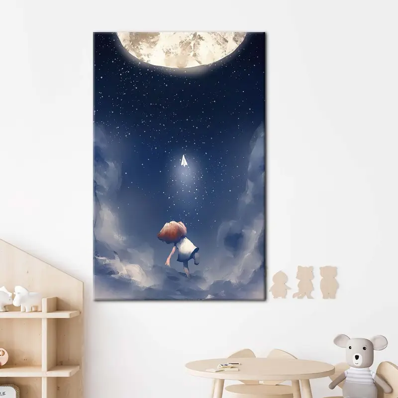 Starry Night Sky Canvas: Kids Space Art Print
