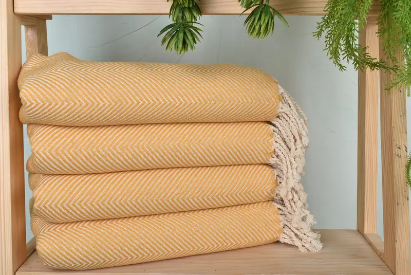 Personalized Herringbone Mustard Cotton Towel, 40x71 Inches