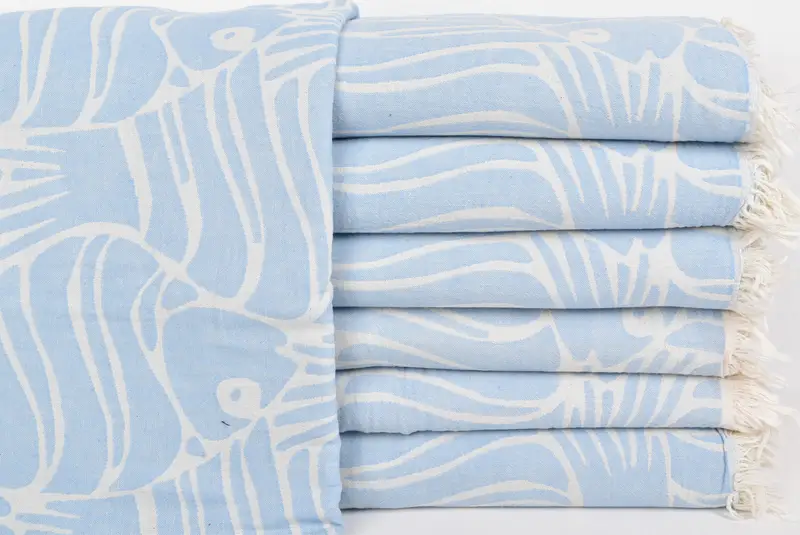 Bedspread, House Warming Gift, Shower Curtain, Throw Blanket, Personalized Blanket, 70x60 Cotton Fish Design Towel, Wedding Gift Customized Blanket - 1