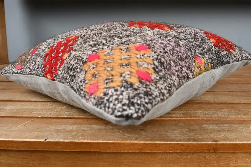 Office Chair Cushion Cover, Turkish Corner Pillow, Pillow for Sofa, Cushion Case, Boho Pillow, Vintage Kilim Pillow, 14x14 Brown Pillow Case - 5