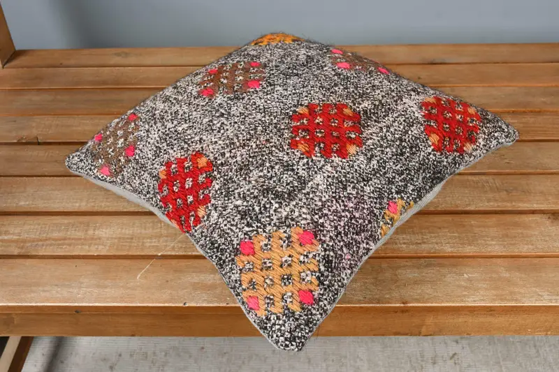 Office Chair Cushion Cover, Turkish Corner Pillow, Pillow for Sofa, Cushion Case, Boho Pillow, Vintage Kilim Pillow, 14x14 Brown Pillow Case - 3