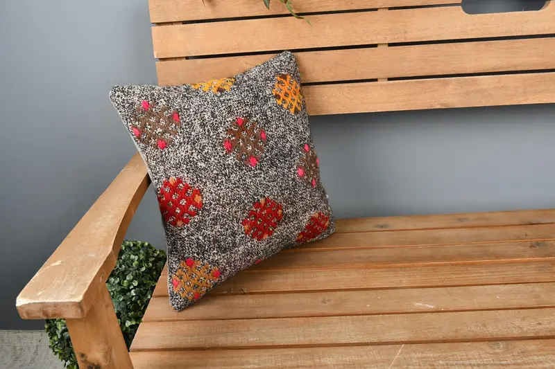 Office Chair Cushion Cover, Turkish Corner Pillow, Pillow for Sofa, Cushion Case, Boho Pillow, Vintage Kilim Pillow, 14x14 Brown Pillow Case - 1