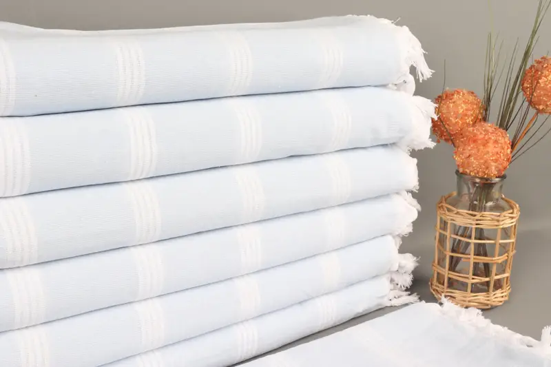 Personalized Organic Cotton Beach Towel Baby Blue Stripes, 30x69 Inches