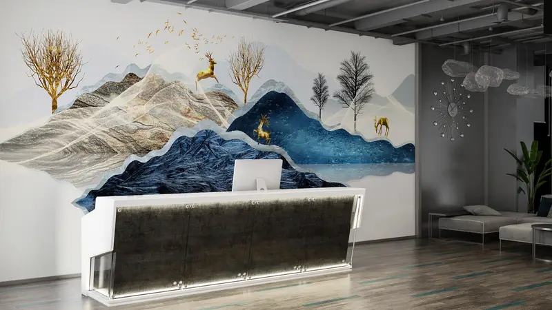 Gold Wall Painting, Abstract Wall Painting, Deer Wall Poster, Abstract Mountain Wall Decor, Golden Deer Wall Mural, Tree Wall Paper, - 3