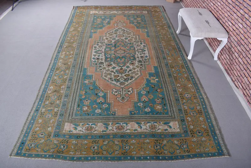 Mavi İran Halısı, Turuncu Desenli 0,6x12,3 ft