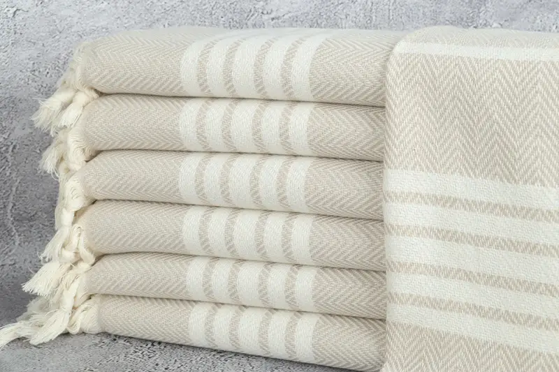 New Home Striped Beige Tea Towel, 20x40 Inches