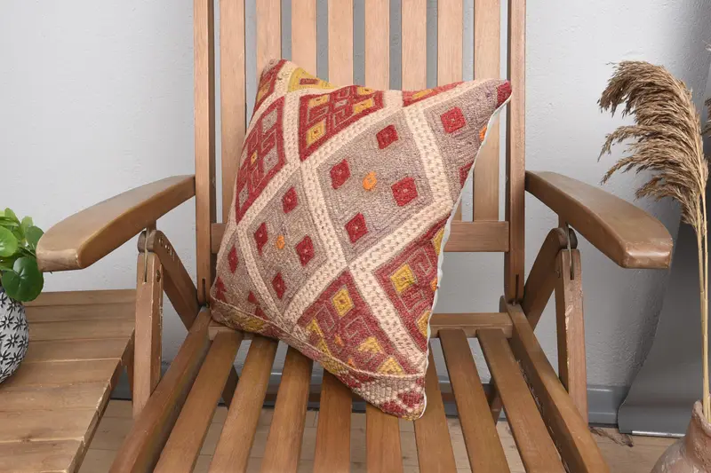 Authentic Cushion Case, Lounge Throw Pillow Sham, Gift Pillow, Boho Pillow Sham Cover, 16x16 Red Cushion Case, Kilim Pillow Cover, Cushion Case - 3