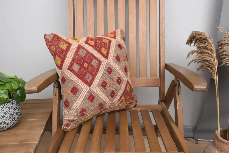 Authentic Cushion Case, Lounge Throw Pillow Sham, Gift Pillow, Boho Pillow Sham Cover, 16x16 Red Cushion Case, Kilim Pillow Cover, Cushion Case - 1