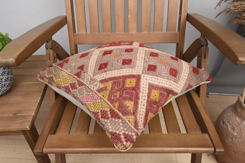 Authentic Cushion Case, Lounge Throw Pillow Sham, Gift Pillow, Boho Pillow Sham Cover, 16x16 Red Cushion Case, Kilim Pillow Cover, Cushion Case - 4