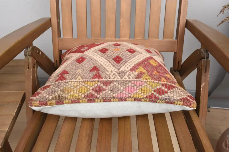 Authentic Cushion Case, Lounge Throw Pillow Sham, Gift Pillow, Boho Pillow Sham Cover, 16x16 Red Cushion Case, Kilim Pillow Cover, Cushion Case - 5