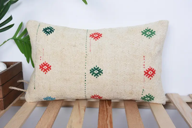 Pillow for Sofa, Cushion Case, Kilim Cushion Sham, Kilim Pillow Cover, 12x20 Beige Pillow Case, Pastel Pillow Cover, Aesthetic Pillow Sham - 1