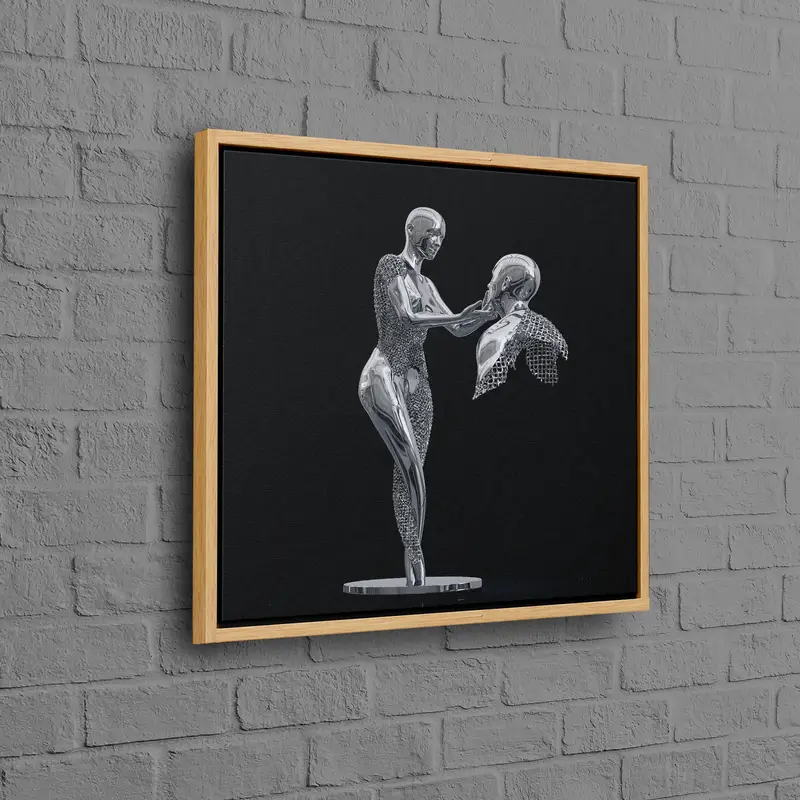 現代的なメタリックシルバープリントキャンバス - トレンディな3Dアート