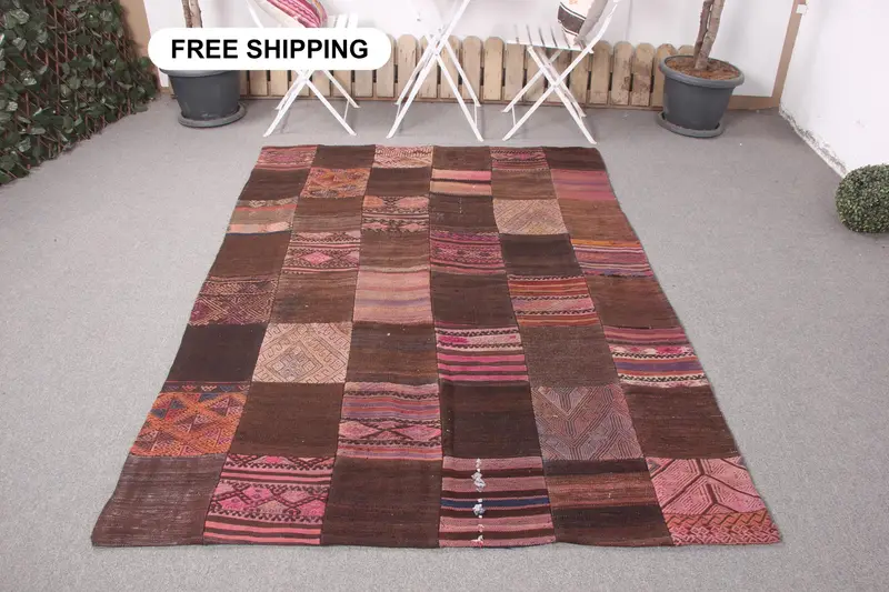 Elegant Brown & Purple Rug, 5x7 ft Oriental Design