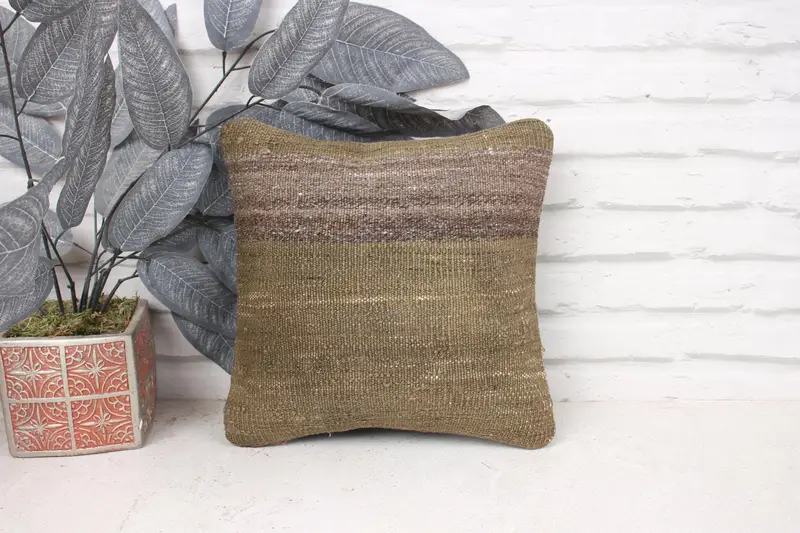 Handmade Kilim Cushion, 12x12 Brown Pillow, Pillow, Chair Pillow Case, Turkish Kilim Pillow, Ethnic Pillow Cover Cushion Case, Pillow for Sofa - 1