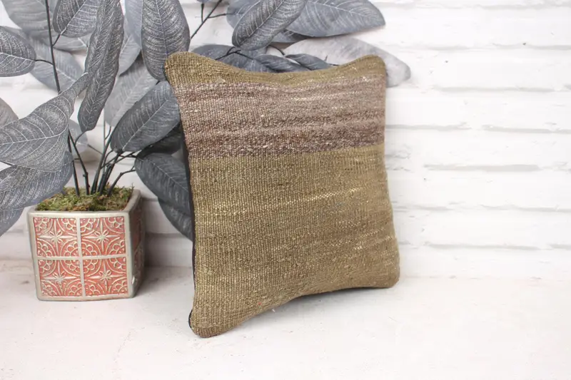 Handmade Kilim Cushion, 12x12 Brown Pillow, Pillow, Chair Pillow Case, Turkish Kilim Pillow, Ethnic Pillow Cover Cushion Case, Pillow for Sofa - 3