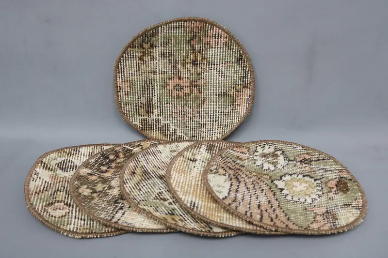 Bohemian Green & Brown Circle Placemats, Cotton & Wool Placemats