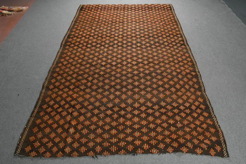 Turkish Rug, 5.2x9.9 ft Large Vintage Rug, Kilim Brown Orange Floral Rug - 1