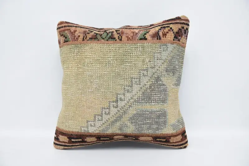 Beige Turkish Cushion Cover, Home Decor Antique 18x18 inch Pillowcase - 1
