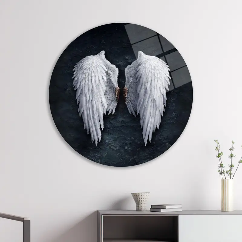 Elegant bedrucktes Glas: Banksy-Engel mit weißen Flügeln