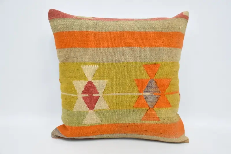 Cushion, Pattern Throw Cushion Cover, Kilim Cushion Sham, Christmas Pillow, Antique Pillows, 24x24 Orange Pillow, Boho Pillow - 1