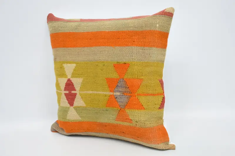 Cushion, Pattern Throw Cushion Cover, Kilim Cushion Sham, Christmas Pillow, Antique Pillows, 24x24 Orange Pillow, Boho Pillow - 4