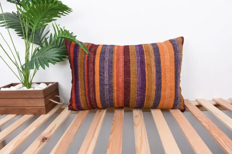 Cushion, 16x24 Blue Cushion, Boho Pillow Sham Cover, Customized Pillow Case, Sofa Pillow, Turkish Kilim Pillow, Gift Pillow, Retro Cushion Case - 1