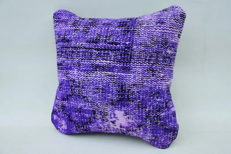 Aesthetic Cushion, Ethnical Kilim Rug Pillow, Vintage Kilim Throw Pillow, Boho Pillow Sham Cover, Pillow Sham, 12x12 Purple Cushion - 3