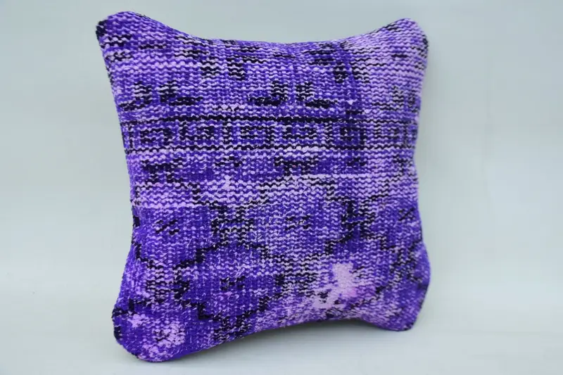 Aesthetic Cushion, Ethnical Kilim Rug Pillow, Vintage Kilim Throw Pillow, Boho Pillow Sham Cover, Pillow Sham, 12x12 Purple Cushion - 2