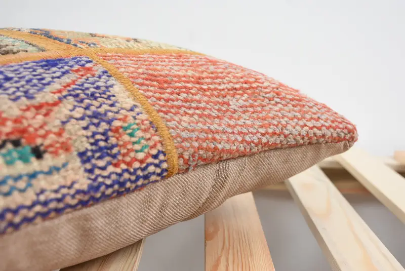 Ethnical Kilim Rug Pillow, Boho Pillow Sham Cover, Pillow Sham, 14x14 Blue Cushion Case, Sofa Bolster Cushion Case, Turkish Kilim Pillow - 7