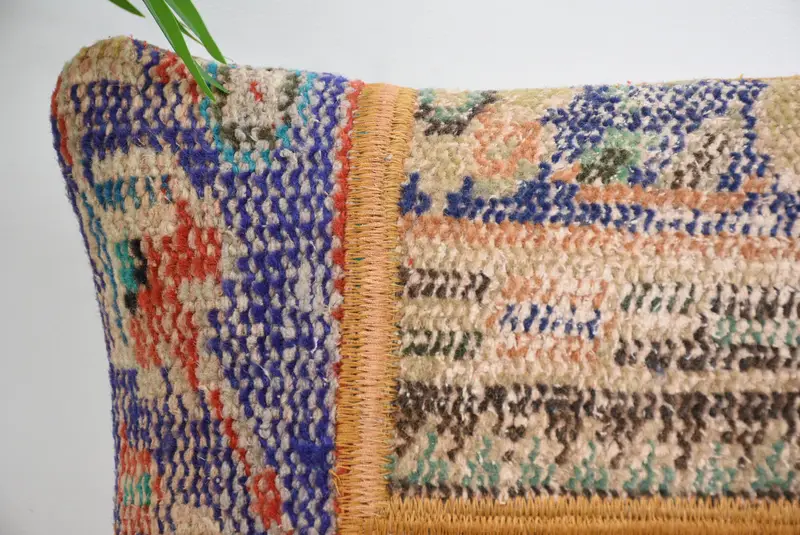 Ethnical Kilim Rug Pillow, Boho Pillow Sham Cover, Pillow Sham, 14x14 Blue Cushion Case, Sofa Bolster Cushion Case, Turkish Kilim Pillow - 2