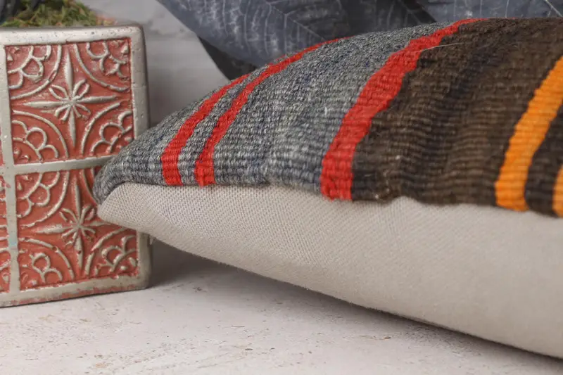 Turkish Pillow, Pillow Cover, Home Decor Pillow, Designer Throw Cushion Cover, 8x16 Orange Cushion Case, Ethnical Kilim Rug Pillow - 7