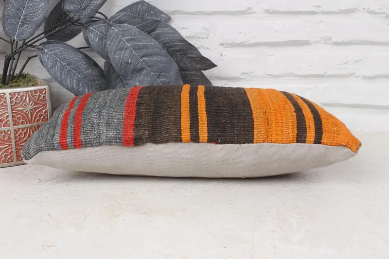 Turkish Pillow, Pillow Cover, Home Decor Pillow, Designer Throw Cushion Cover, 8x16 Orange Cushion Case, Ethnical Kilim Rug Pillow - 5