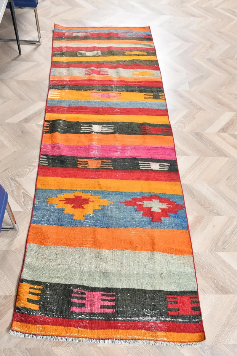 2,5x7,2 ft Teppich, türkischer Vintage-Läuferteppich, roter Kelim-Wollteppich - 1