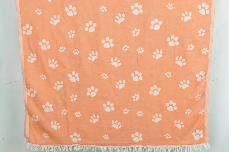 Orange Cotton Towel with Paw Design, 36x71 Inches, Gift for Her