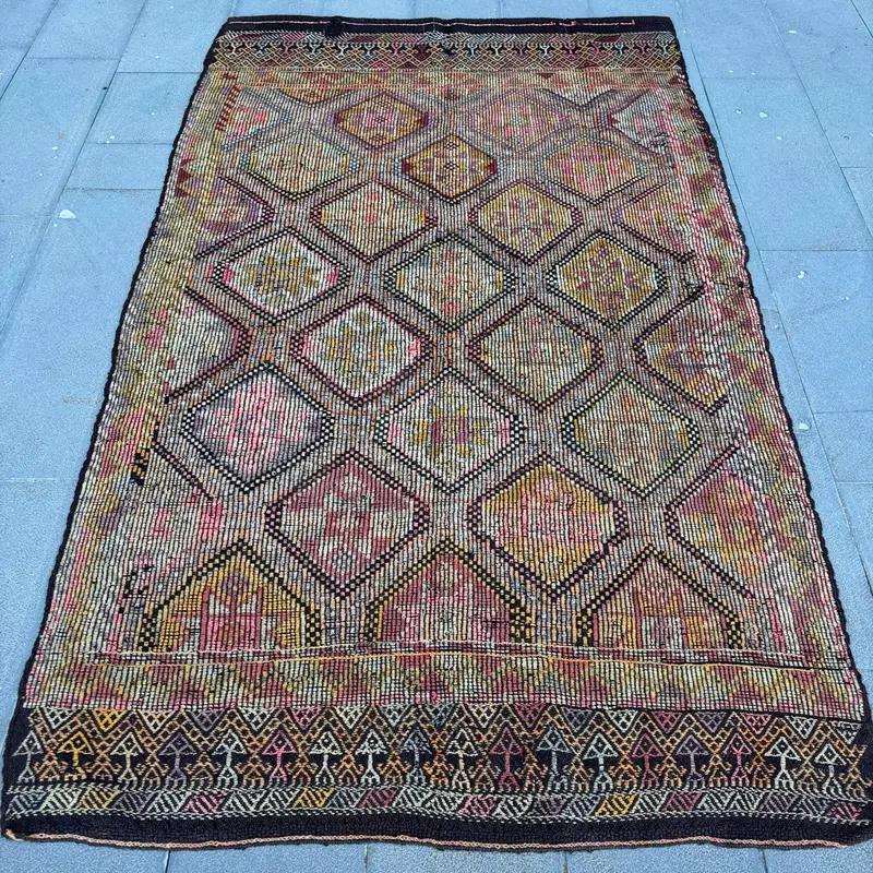 Canlı 4,9x8,5 ft Halı, Turuncu ve Mavi ile Patchwork Tasarım