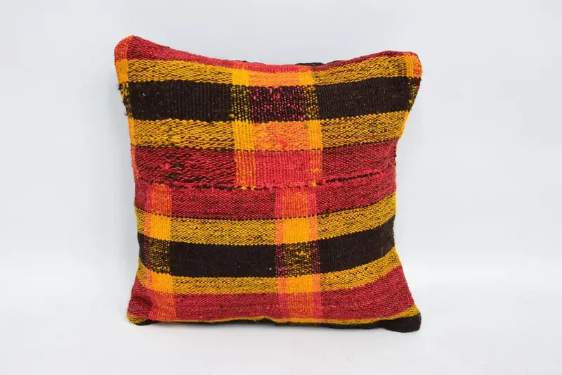 12x12 inch Turkish Gift Pillowcase, Striped TexturedOrange Farmhouse Pillow Sham - 1