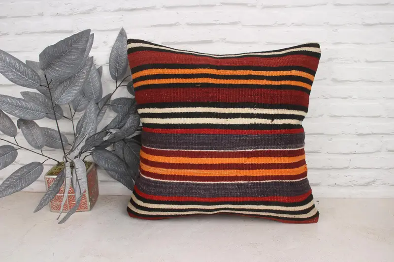 Designer Throw Cushion, Interior Designer Pillow, Vintage Kilim Throw Pillow, 20x20 Orange Pillow Case, Pillow for Couch, Cushion Case - 1