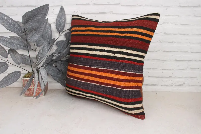 Designer Throw Cushion, Interior Designer Pillow, Vintage Kilim Throw Pillow, 20x20 Orange Pillow Case, Pillow for Couch, Cushion Case - 4
