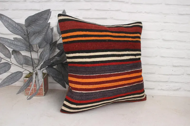 Designer Throw Cushion, Interior Designer Pillow, Vintage Kilim Throw Pillow, 20x20 Orange Pillow Case, Pillow for Couch, Cushion Case - 3